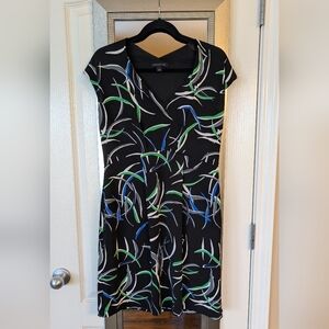 Banana Republic Black Dress with Blue and Green Patterns